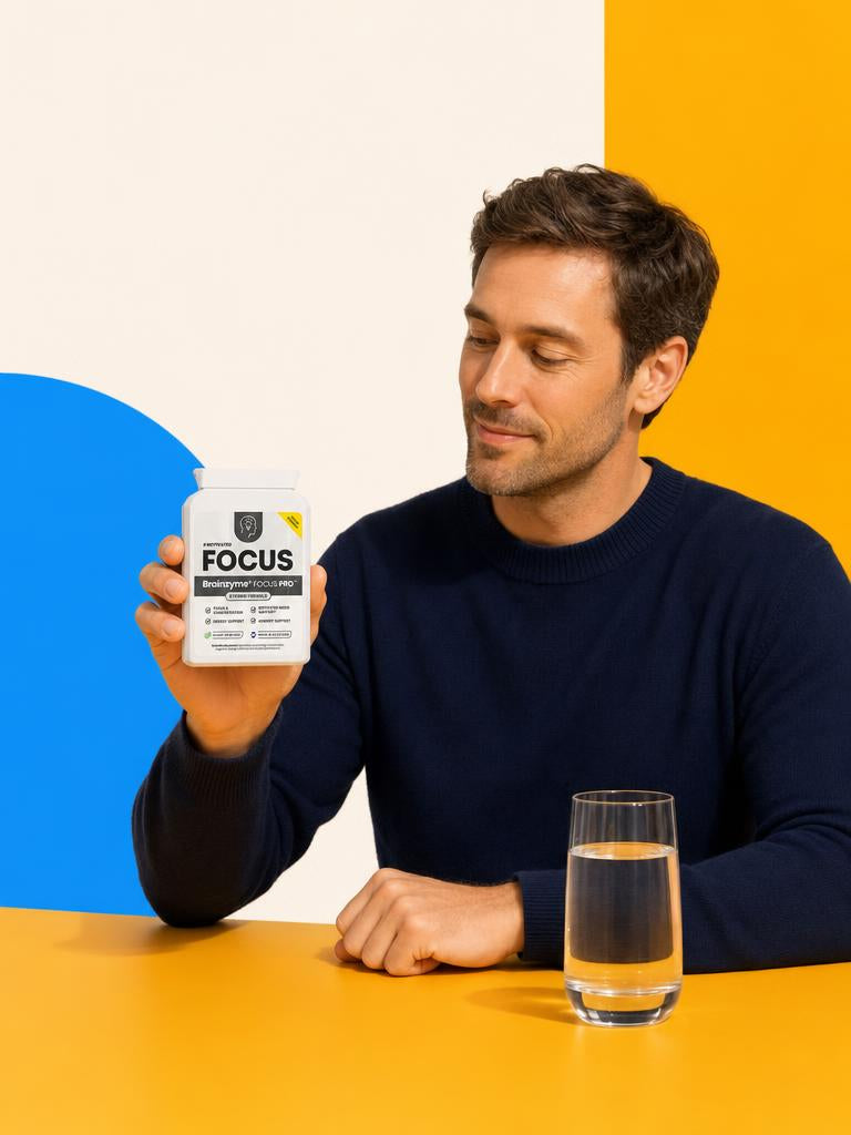 A focused person looking at Brainzyme FOCUS PRO